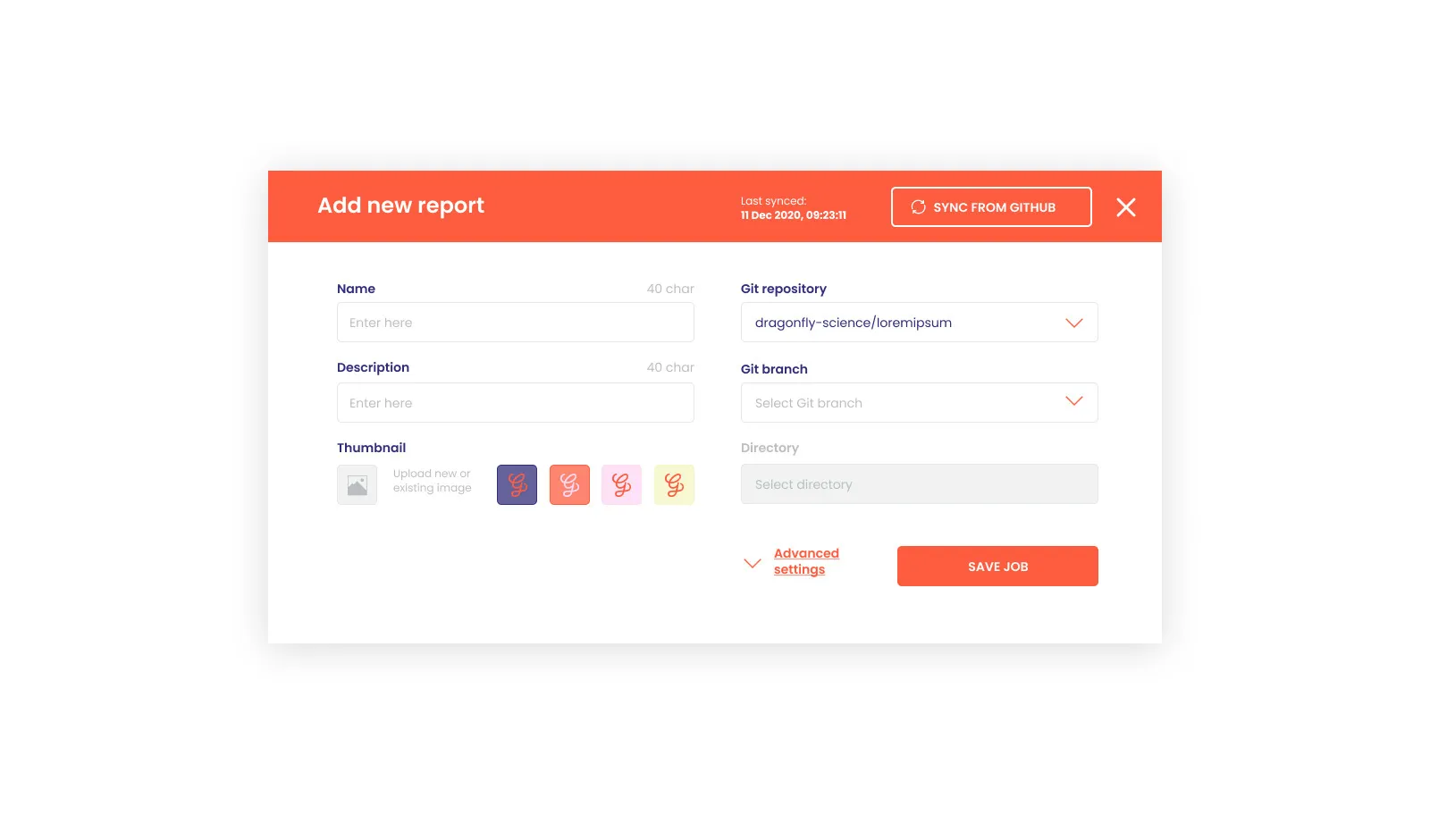 screenshot of new report creation view